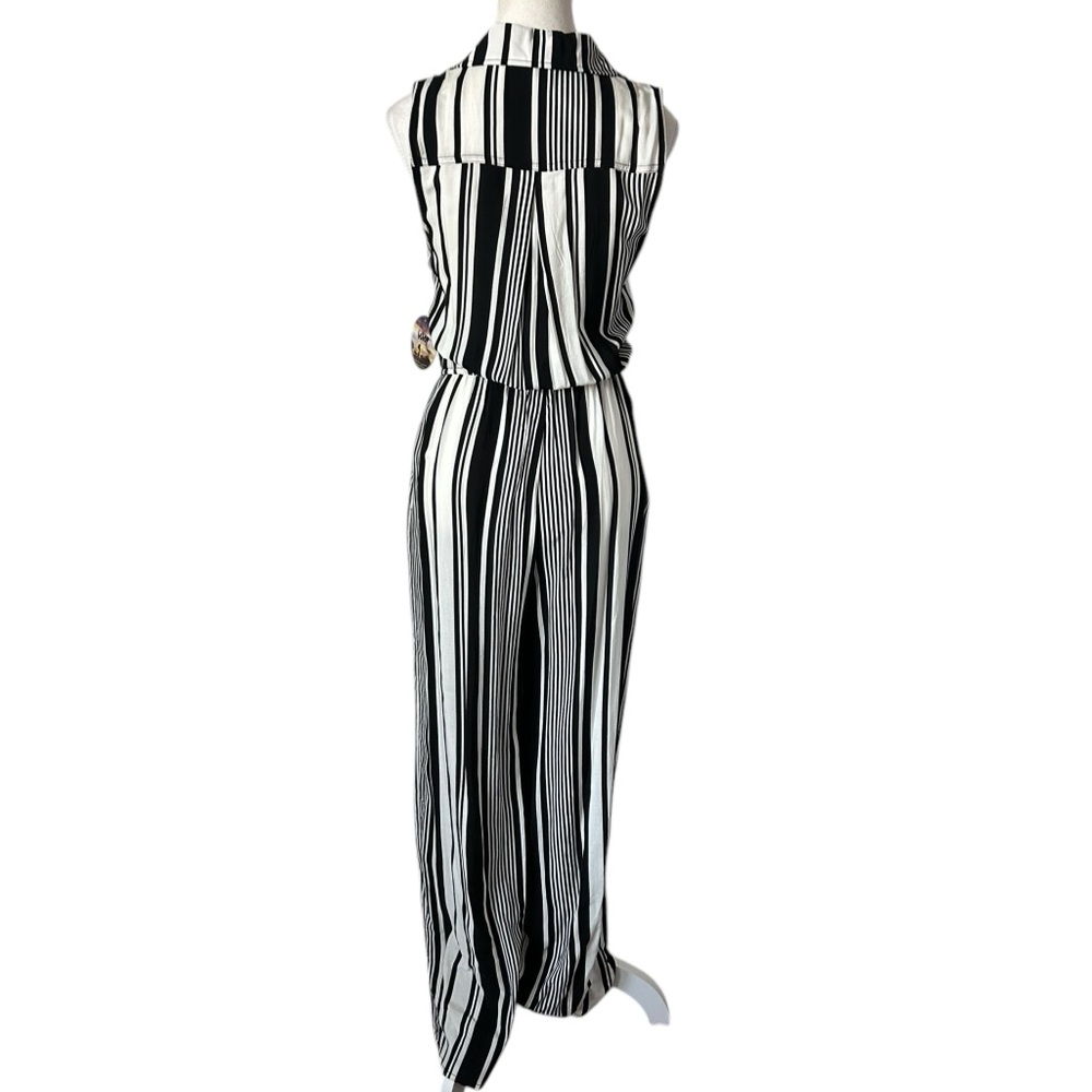 Bebop Black and White Striped Button Down Jumpsuit S - Picture 5 of 13